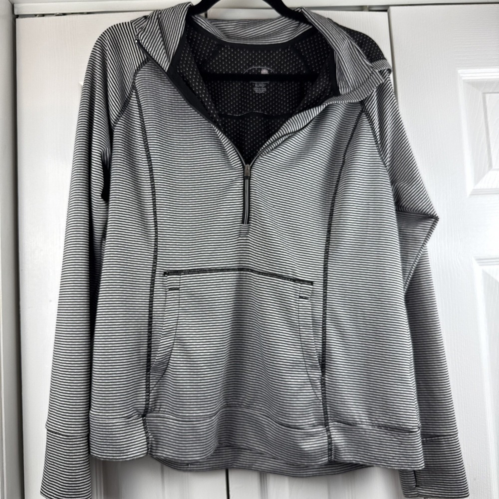 Tangerine Half-Zip Black White‎ Stripe Jogging Workout Hooded Pullover XL